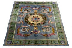 Antique Art Deco Chinese Nichols Rug - Floral Medallion & Scroll in Blue & Sage