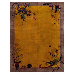 Antique Art Deco Chinese Nichols Style Rug – Imperial Yellow & Lavender