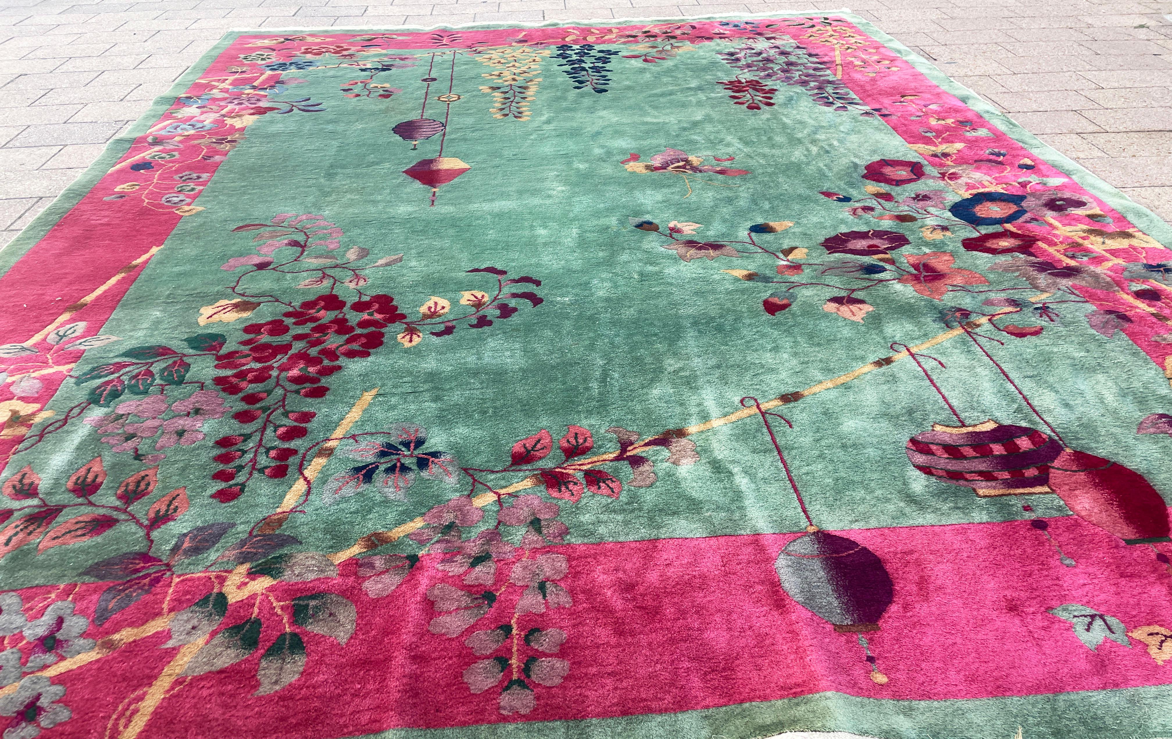 Tappeto orientale cinese Art Deco, 8'8