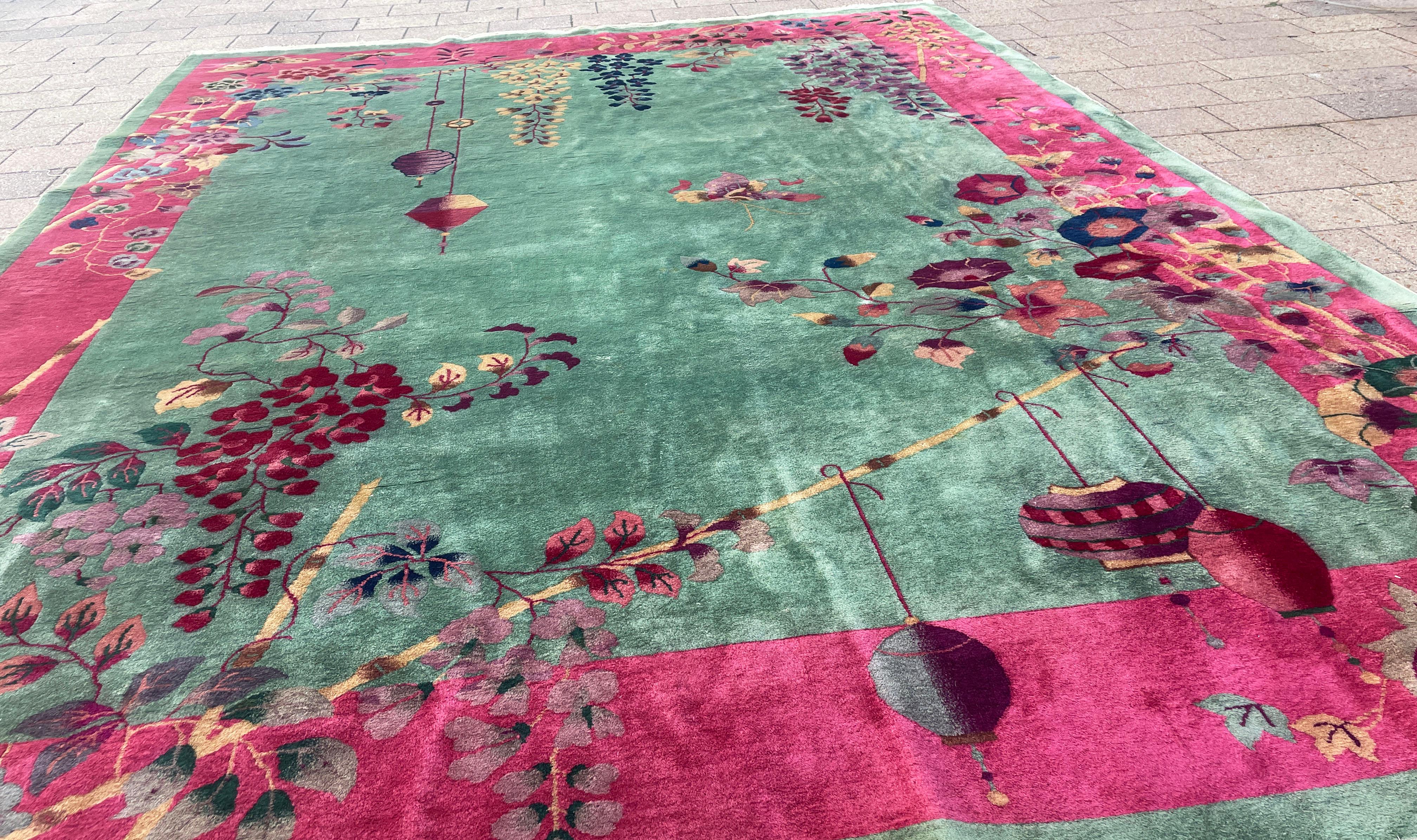 Tappeto orientale cinese Art Deco, 8'8