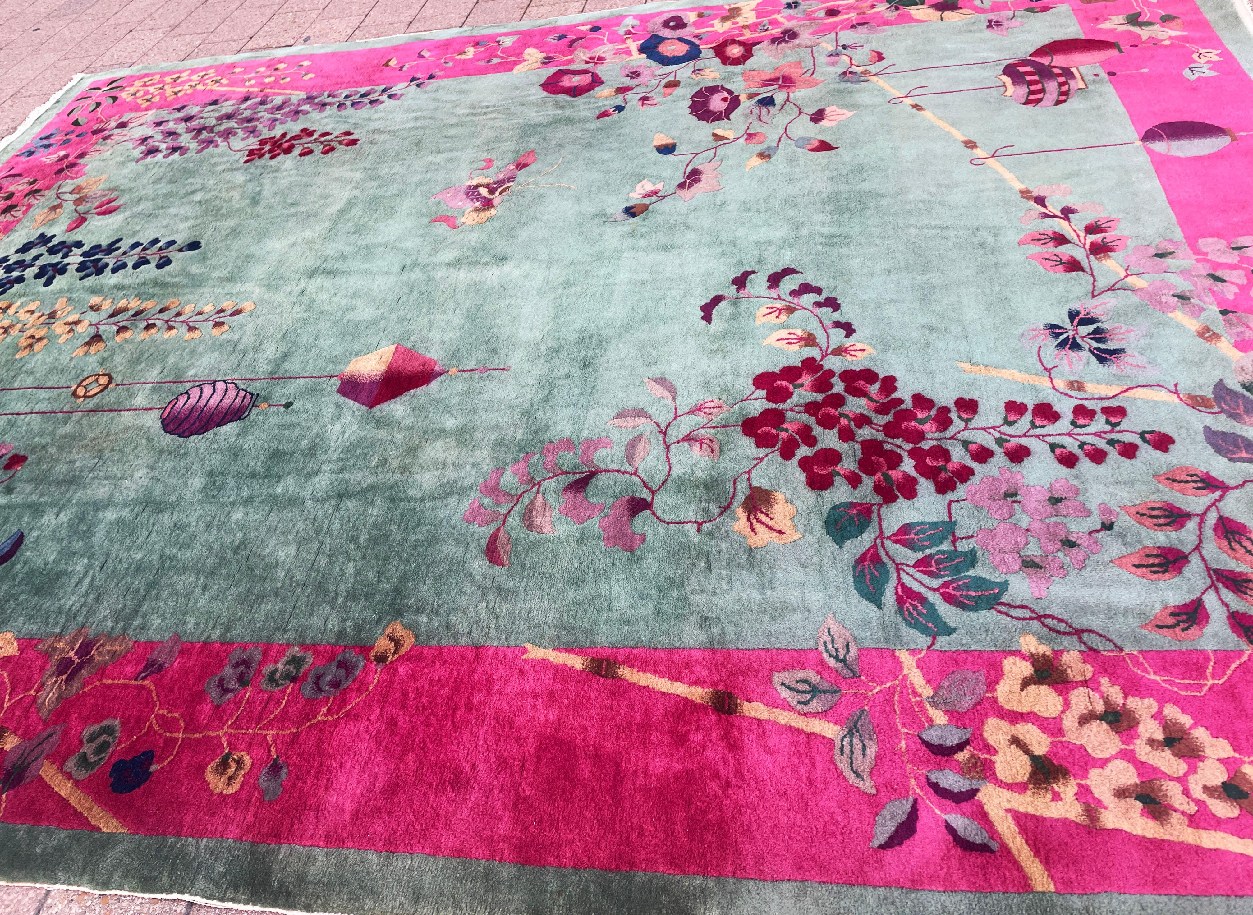 Tappeto orientale cinese Art Deco, 8'8