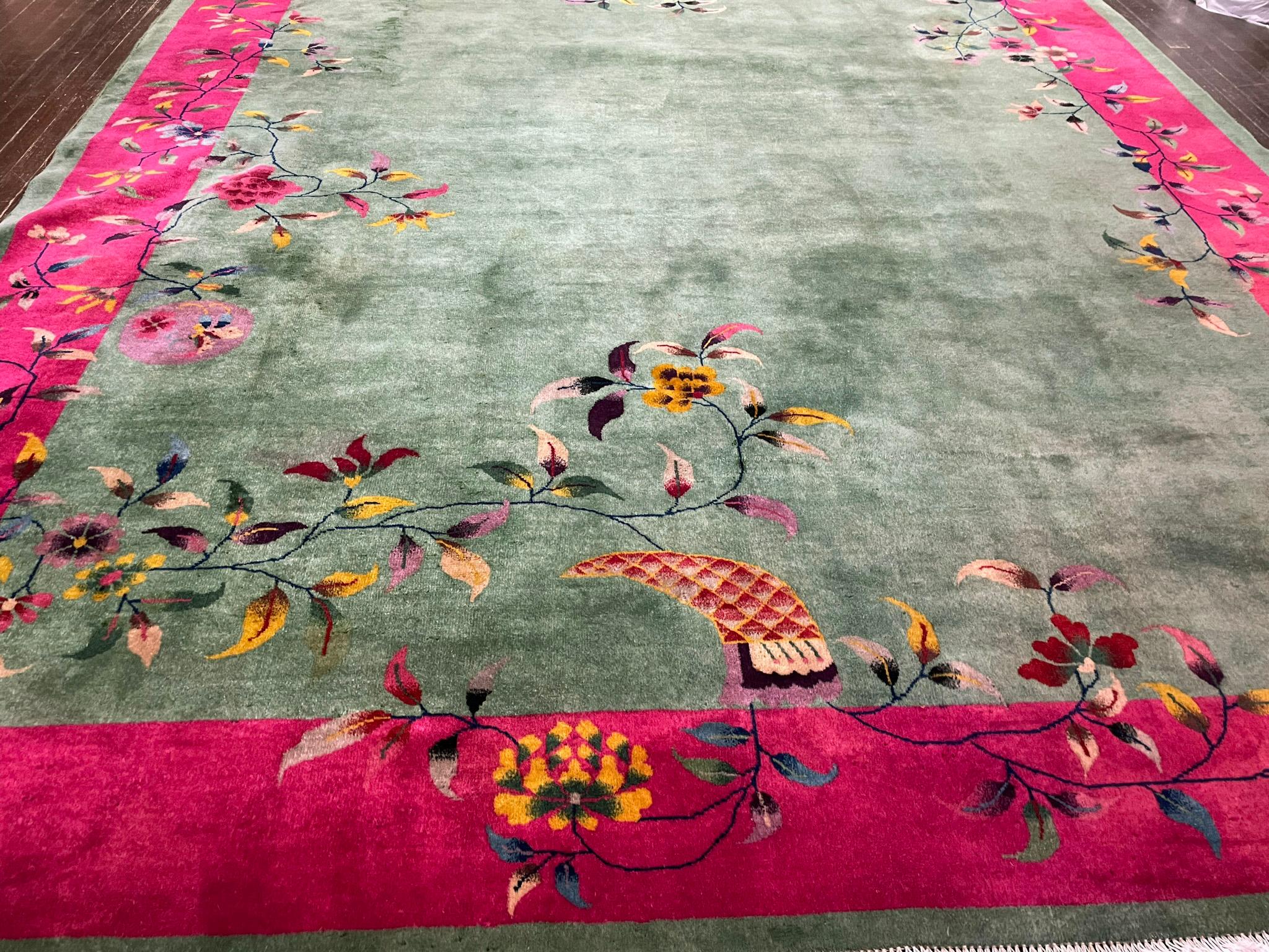 Antique Art Deco Chinese Oriental Carpet, Bird of Happiness 3