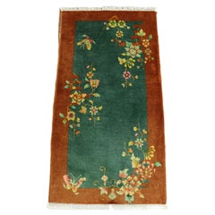 Antique Art Deco Chinese Oriental Rug, Two butterflies