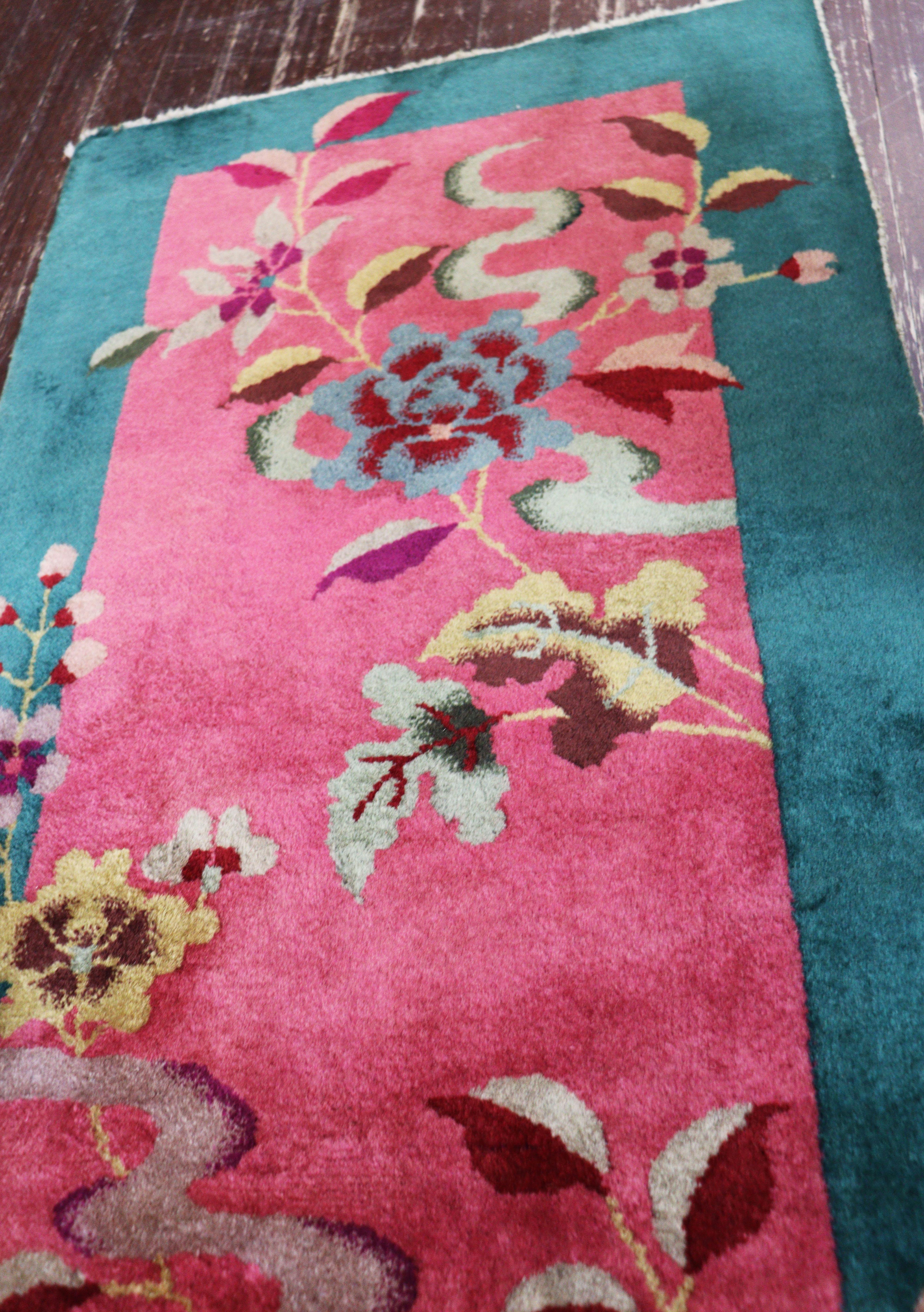 Hand-Knotted Antique Art Deco Chinese Oriental Rug, 2' x 3'9
