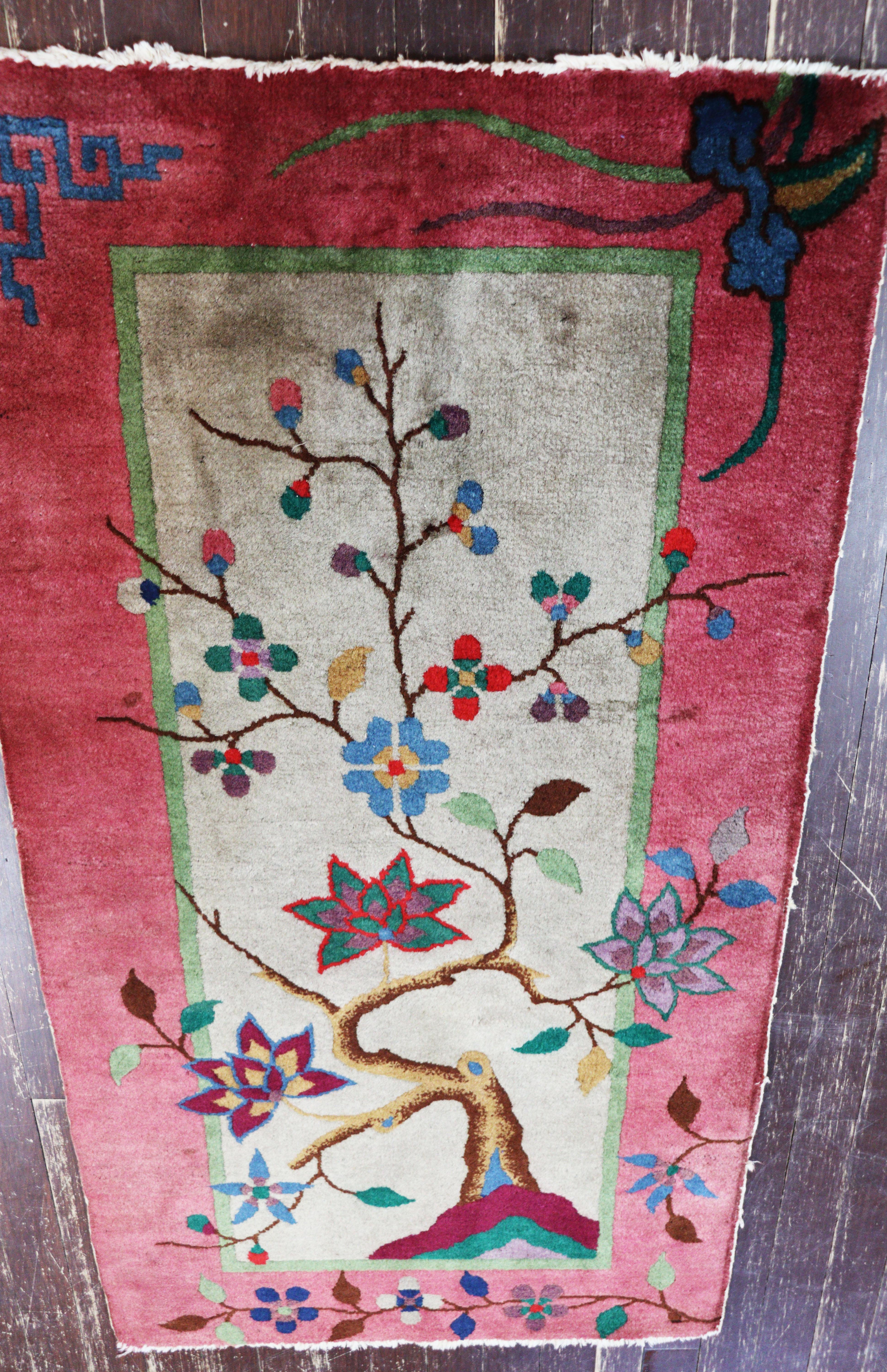 Hand-Knotted Antique Art Deco Chinese Oriental Rug