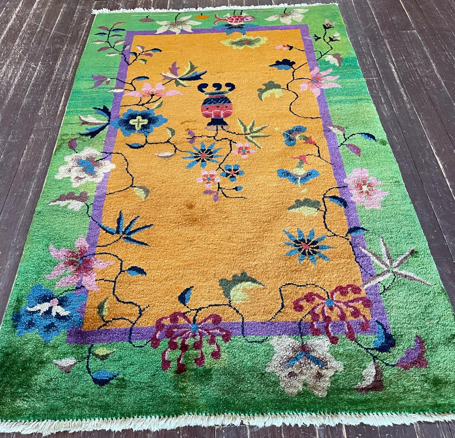 Antique Art Deco Chinese Oriental Rug,  2'11