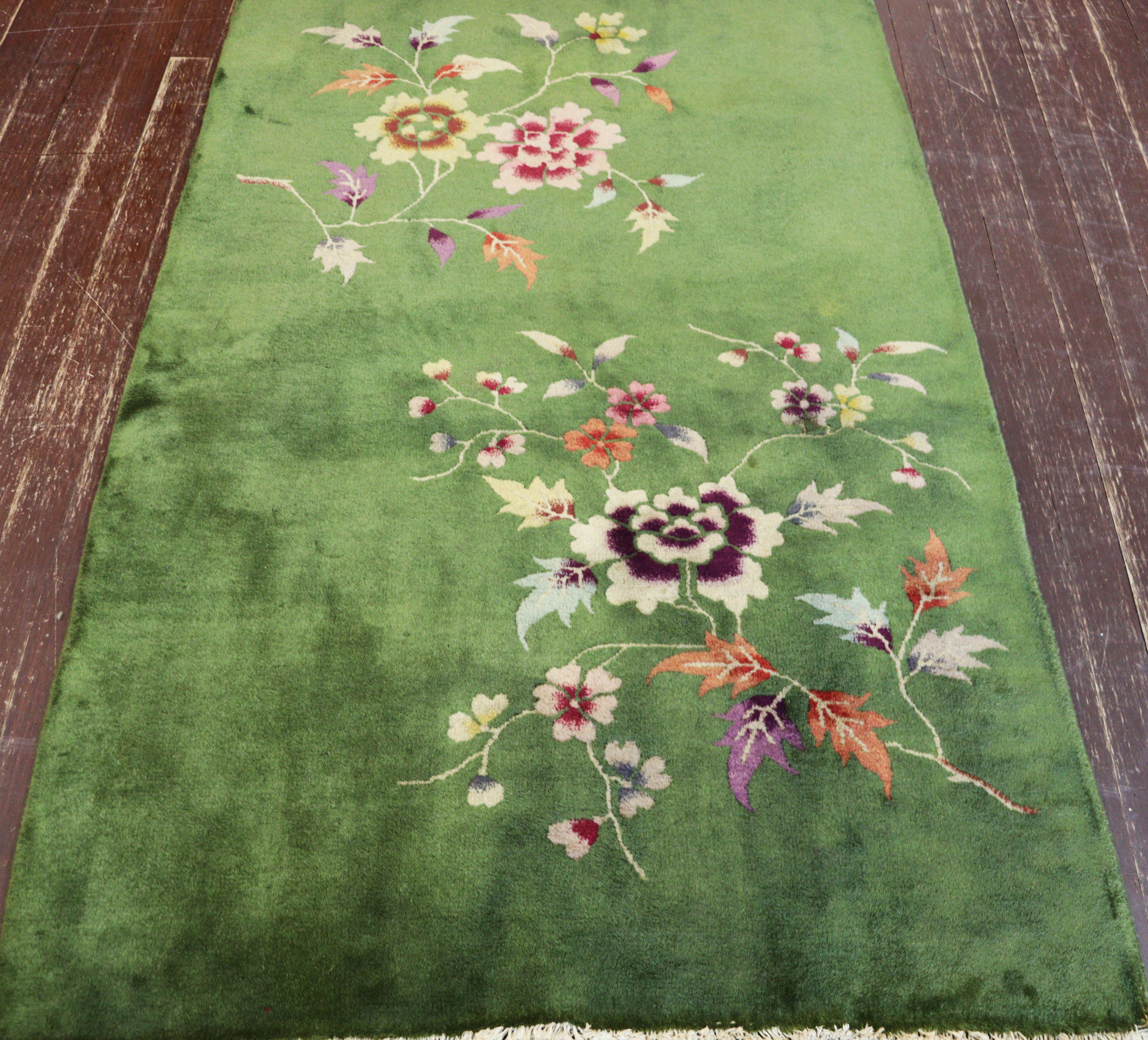 Wool Antique Art Deco Chinese Oriental Rug, 2'11