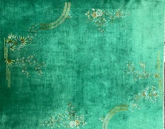 Antique Art Deco Chinese Oriental Rug, Green