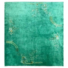 Antique Art Deco Chinese Oriental Rug, Green 