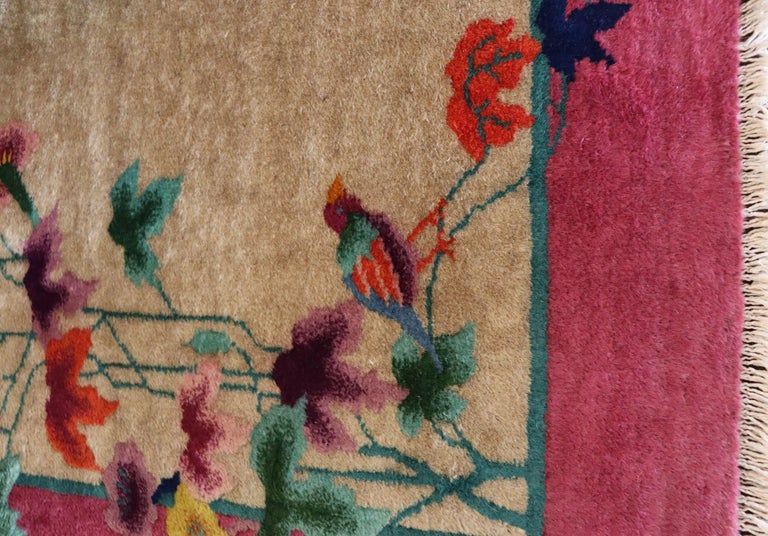 Antique Art Deco Chinese Oriental Rug, Magnificent Painting at 1stDibs