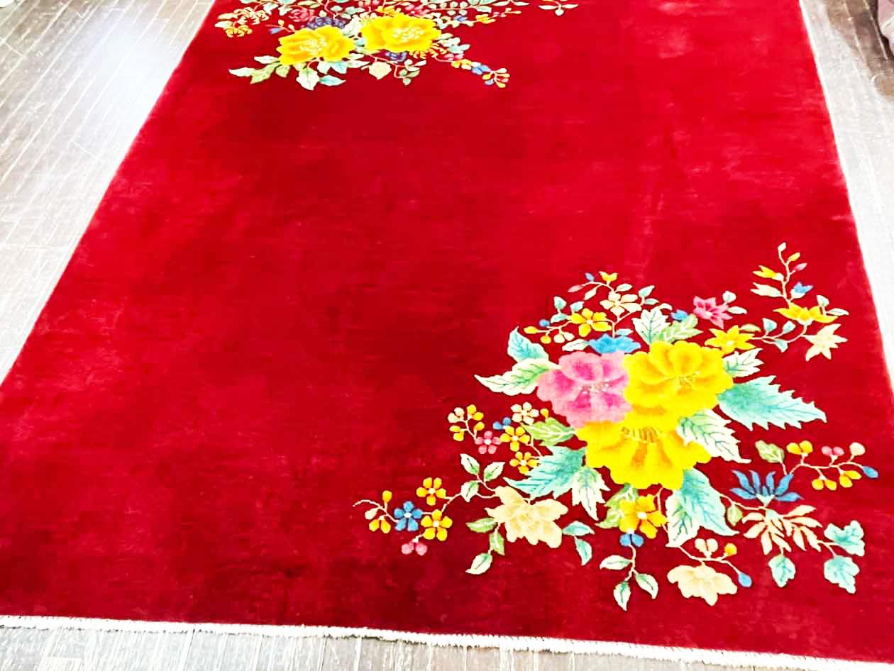 Hand-Knotted Antique Art Deco Chinese Oriental Rug, Perfect For Sale