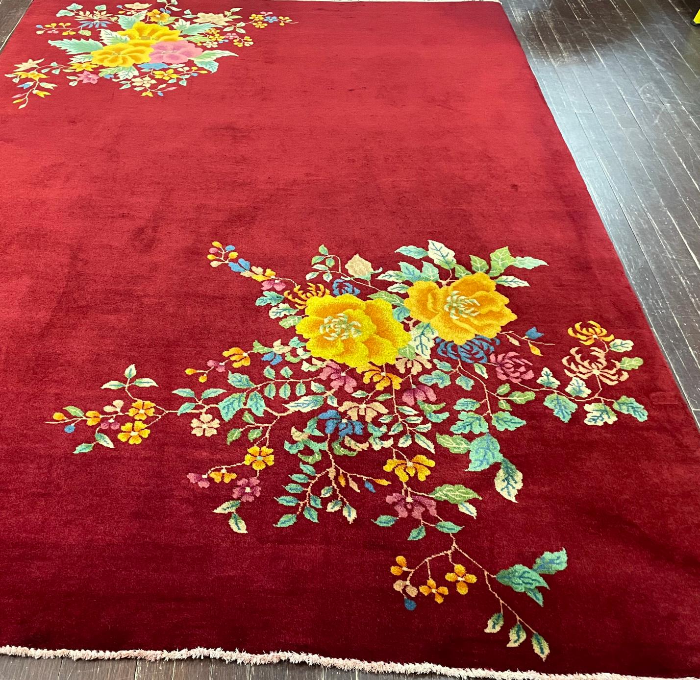 Wool Antique Art Deco Chinese Oriental Rug, Perfect For Sale