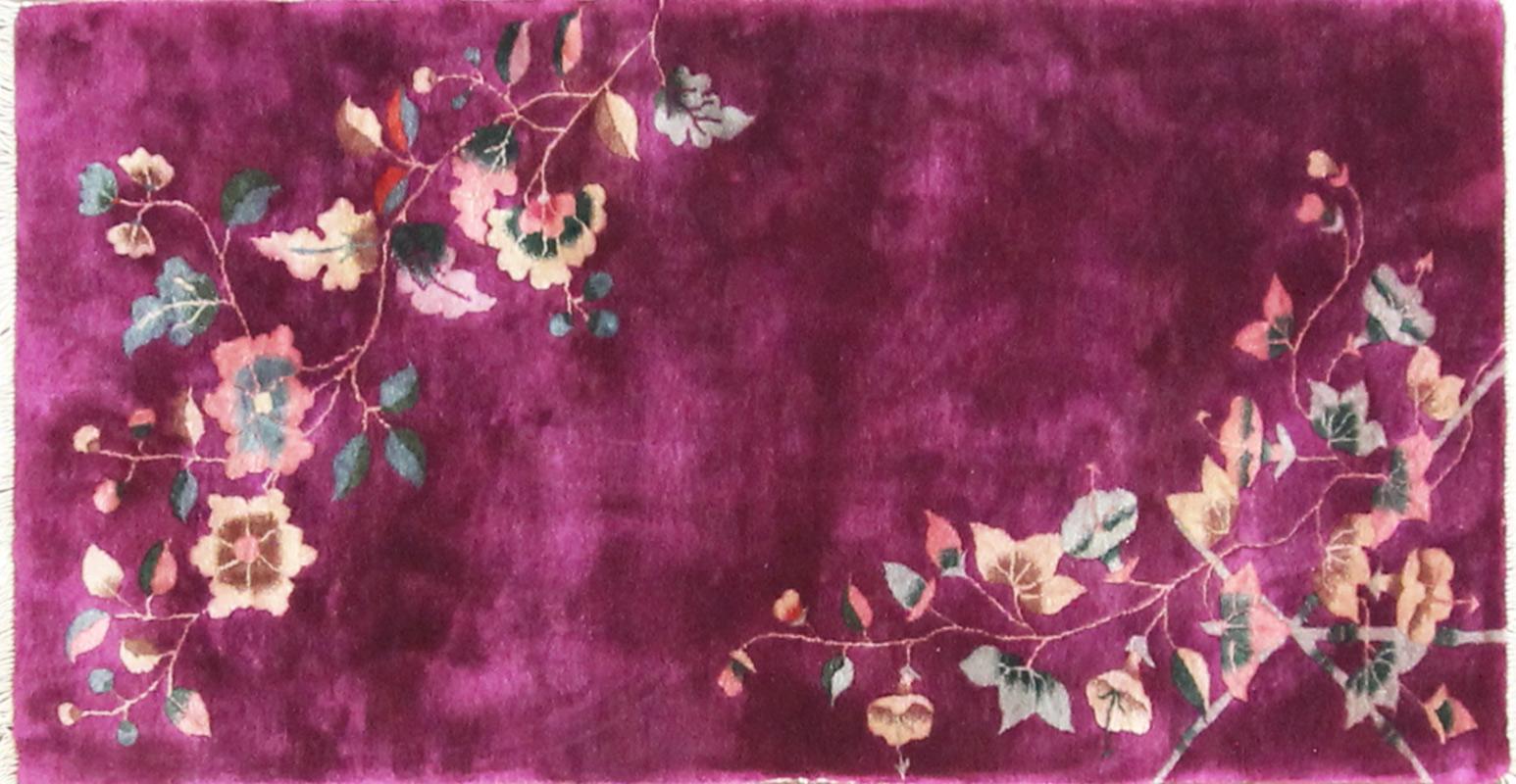 Hand-Knotted Antique Art Deco Chinese Oriental Rug, Purple