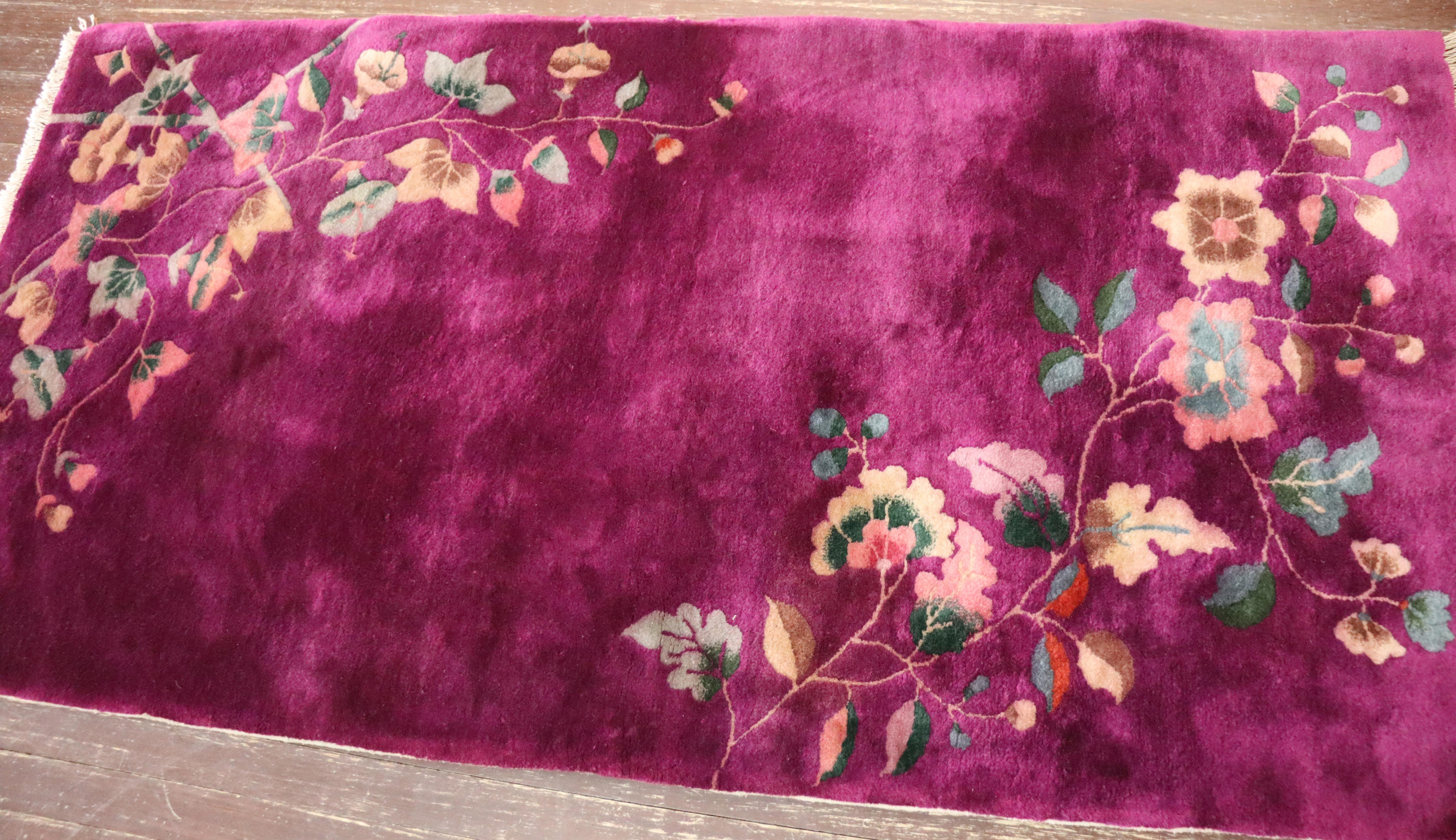 Antique Art Deco Chinese Oriental Rug, Purple In Excellent Condition In Evanston, IL