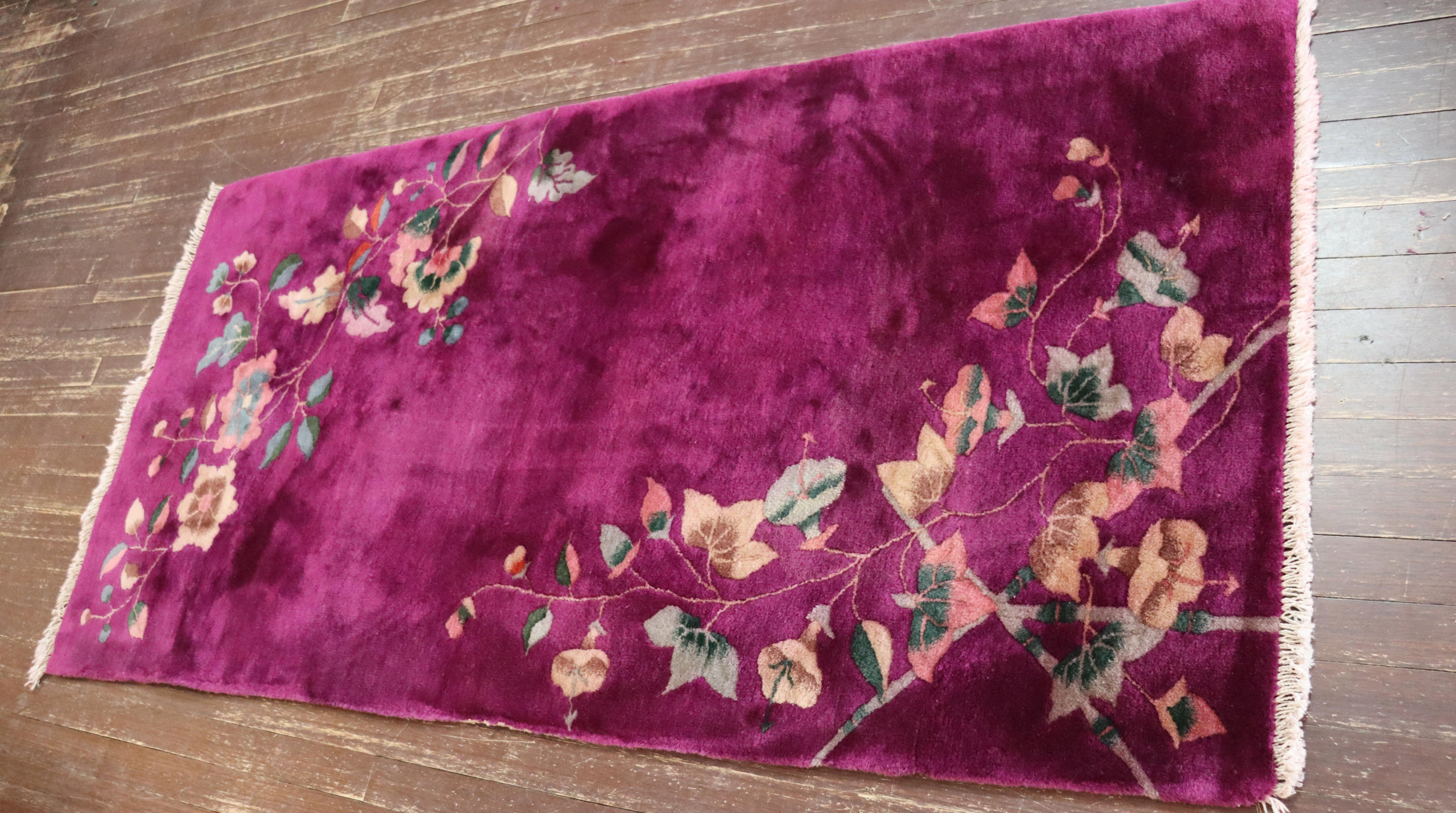 20th Century Antique Art Deco Chinese Oriental Rug, Purple