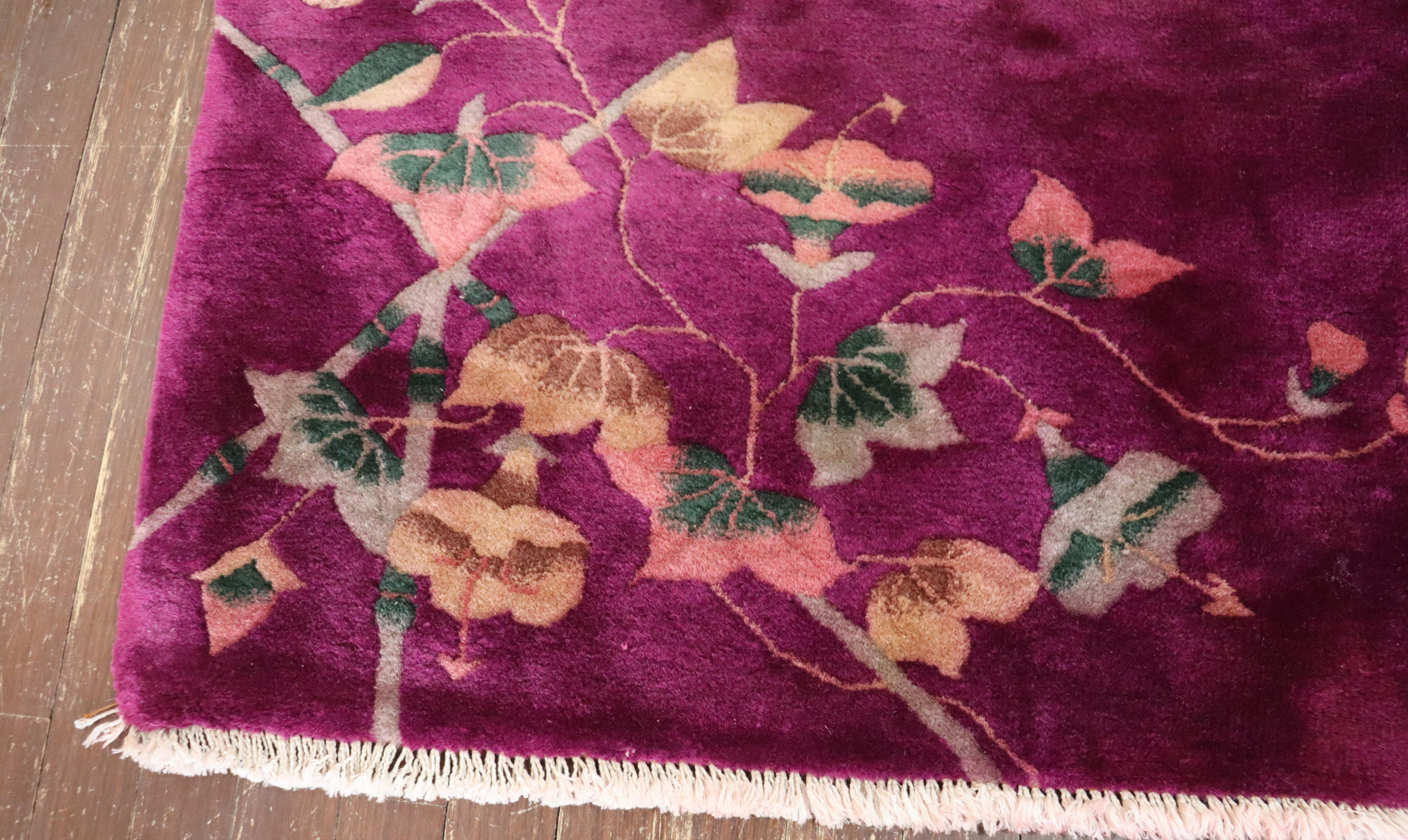 Wool Antique Art Deco Chinese Oriental Rug, Purple