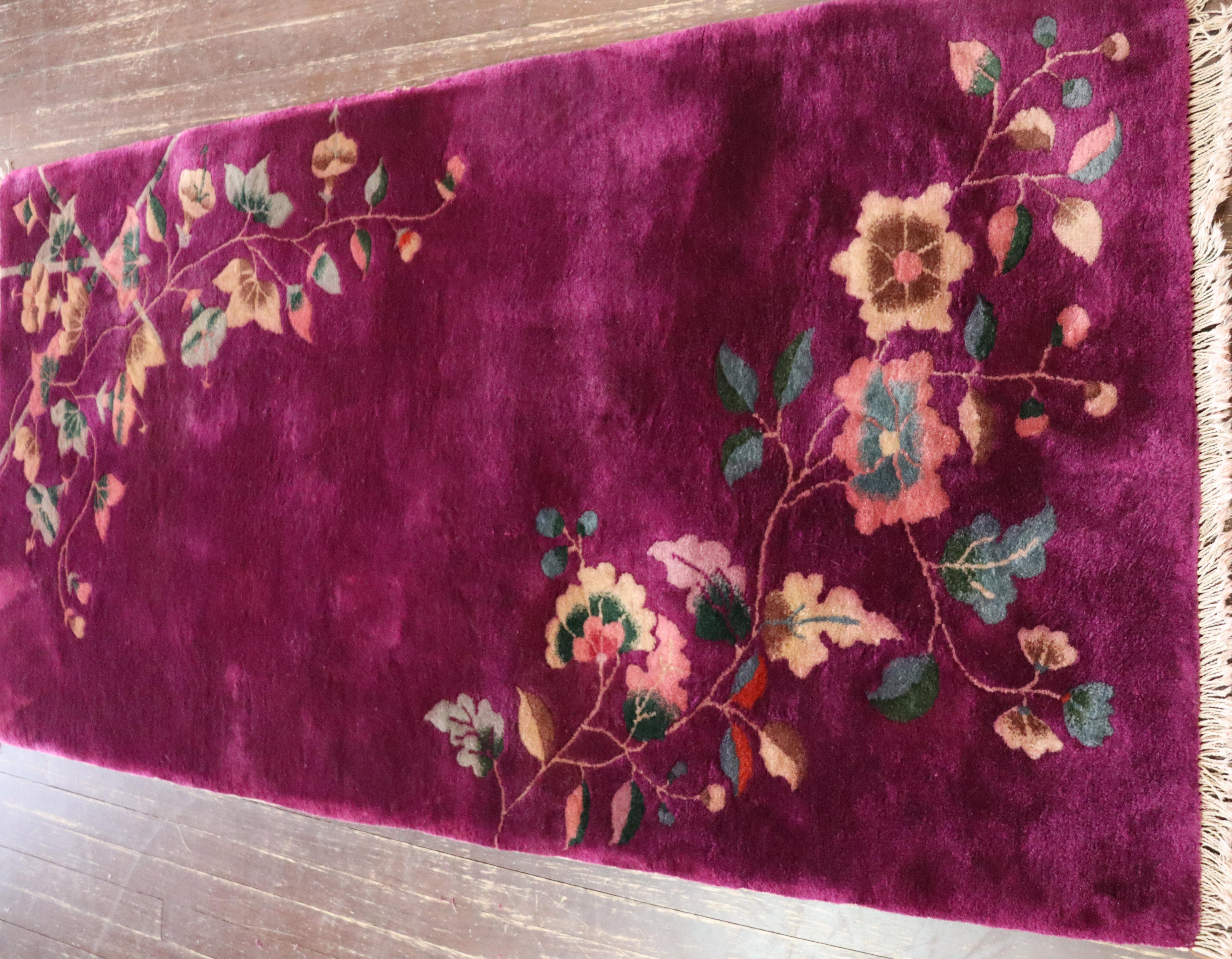 Antique Art Deco Chinese Oriental Rug, Purple 1