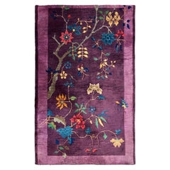 Antique Art Deco Chinese Oriental Rug, Purple  Tree of life