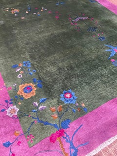 Antique Art Deco Chinese Oriental Rug, Wonderful Green