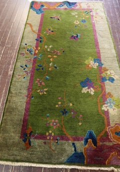 Antique Art Deco Chinese Oriental Runner, Two Butterflies