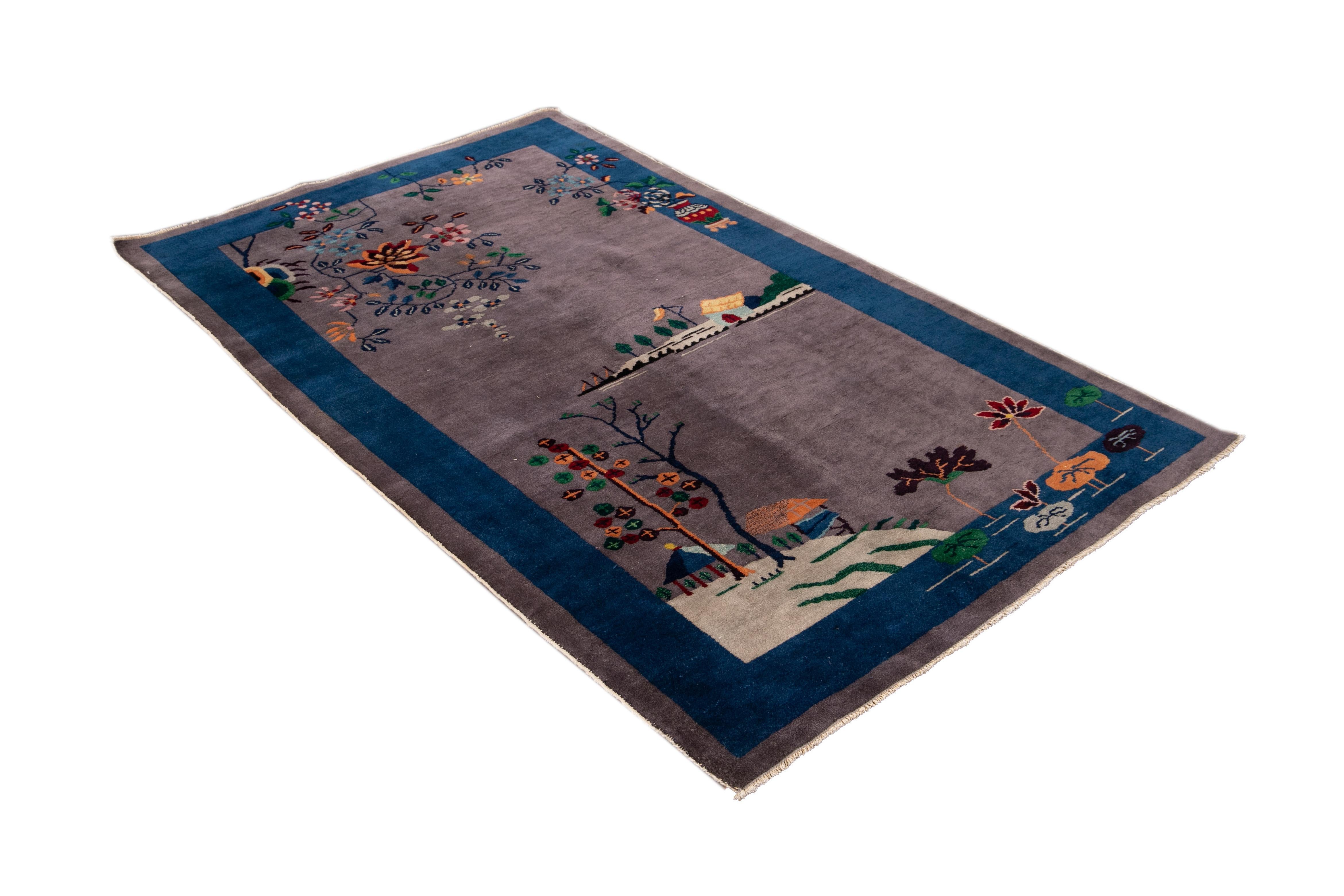 Antique Art Deco Chinese Peking Wool Rug For Sale 6