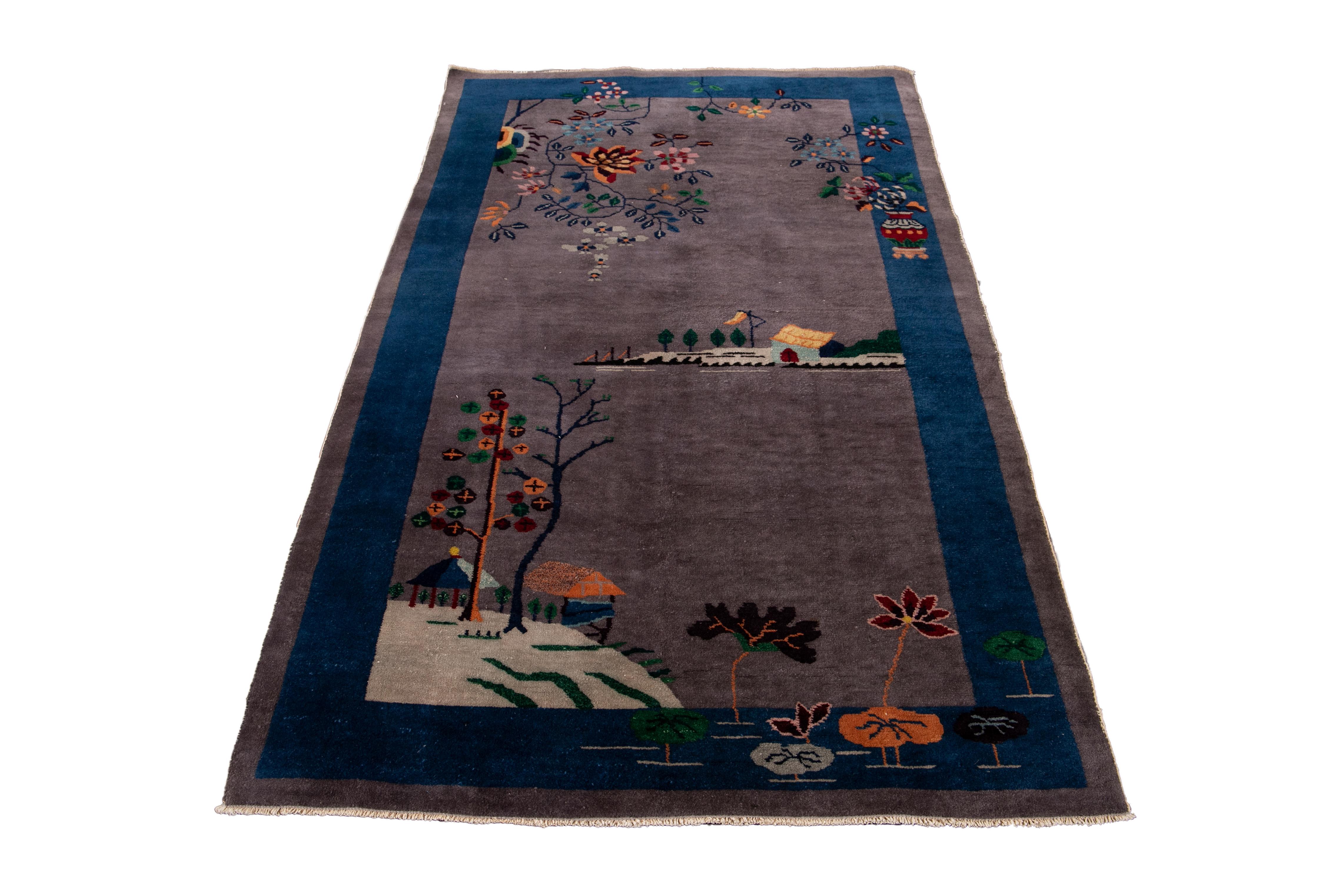 Antique Art Deco Chinese Peking Wool Rug For Sale 7
