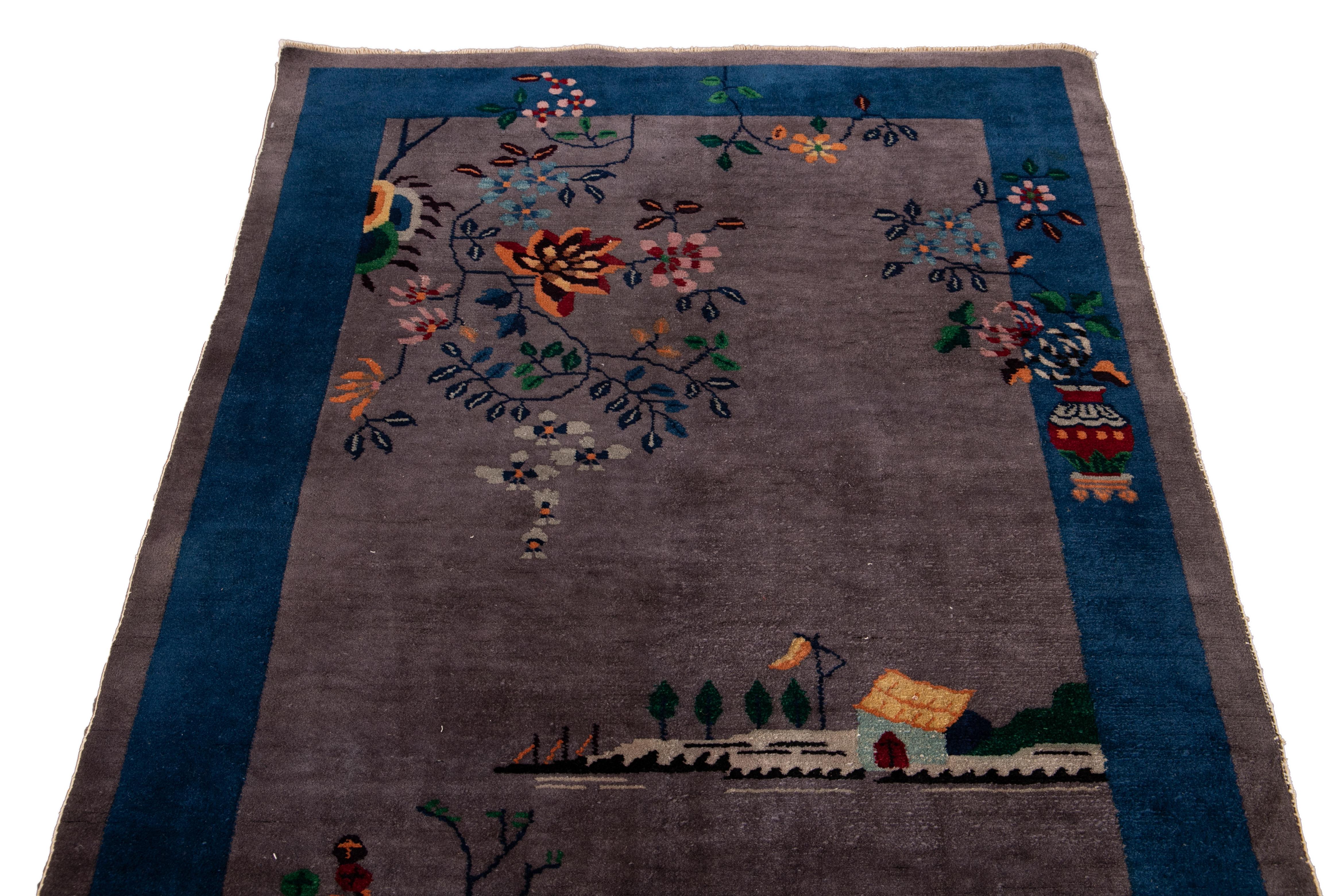 Antique Art Deco Chinese Peking Wool Rug For Sale 3