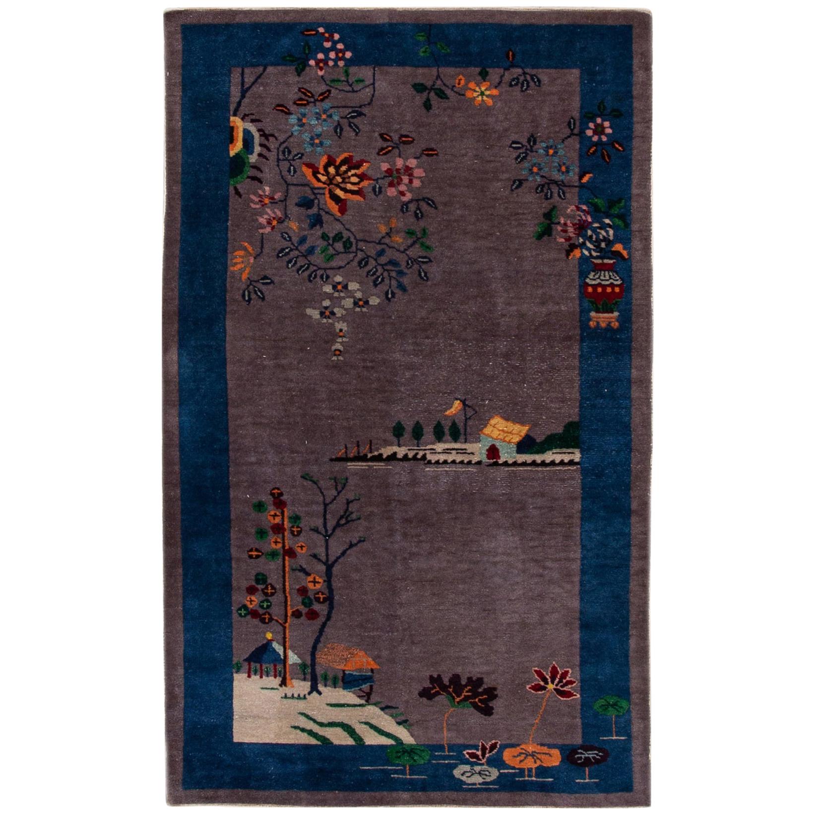 Antique Art Deco Chinese Peking Wool Rug For Sale