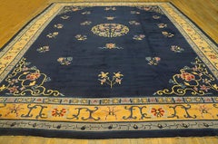 1920s Blue Floral Medallion Antique Chinese Peking Carpet 12'x15'4" Wool Rug