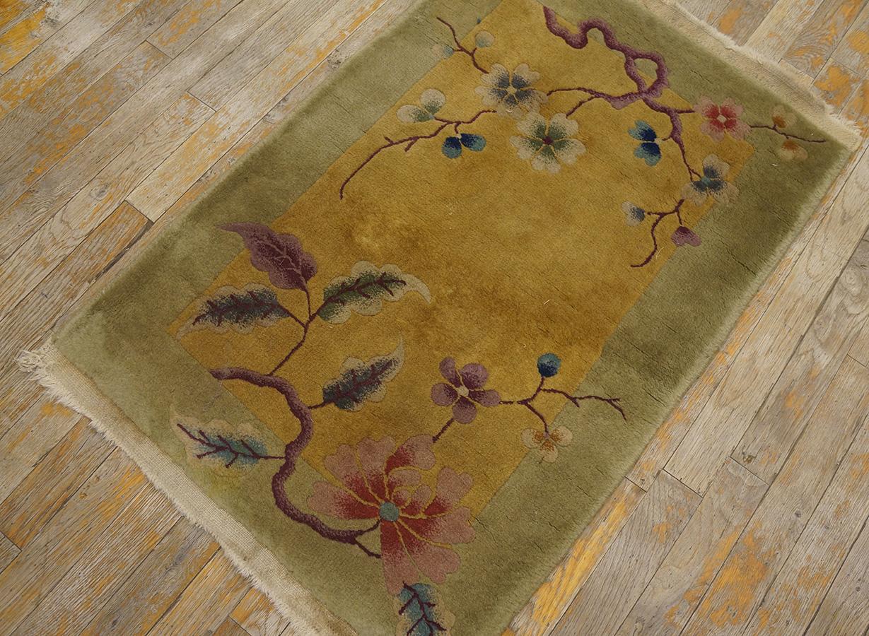 Hand-Knotted 1920s Chinese Art Deco Carpet ( 2' x 3' - 60 x 90 ) For Sale