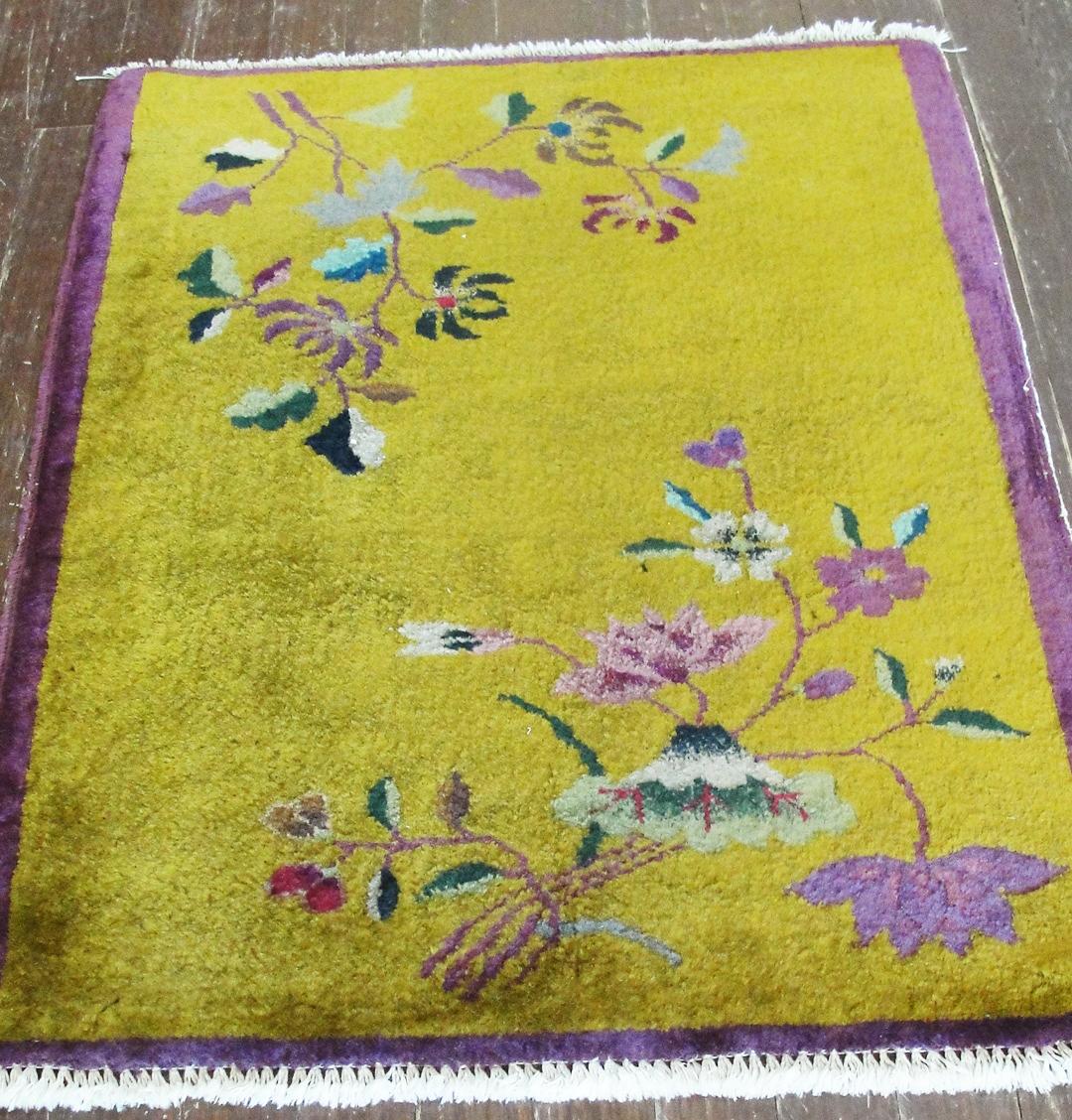 Hand-Knotted Antique Art Deco Chinese Rug Gold