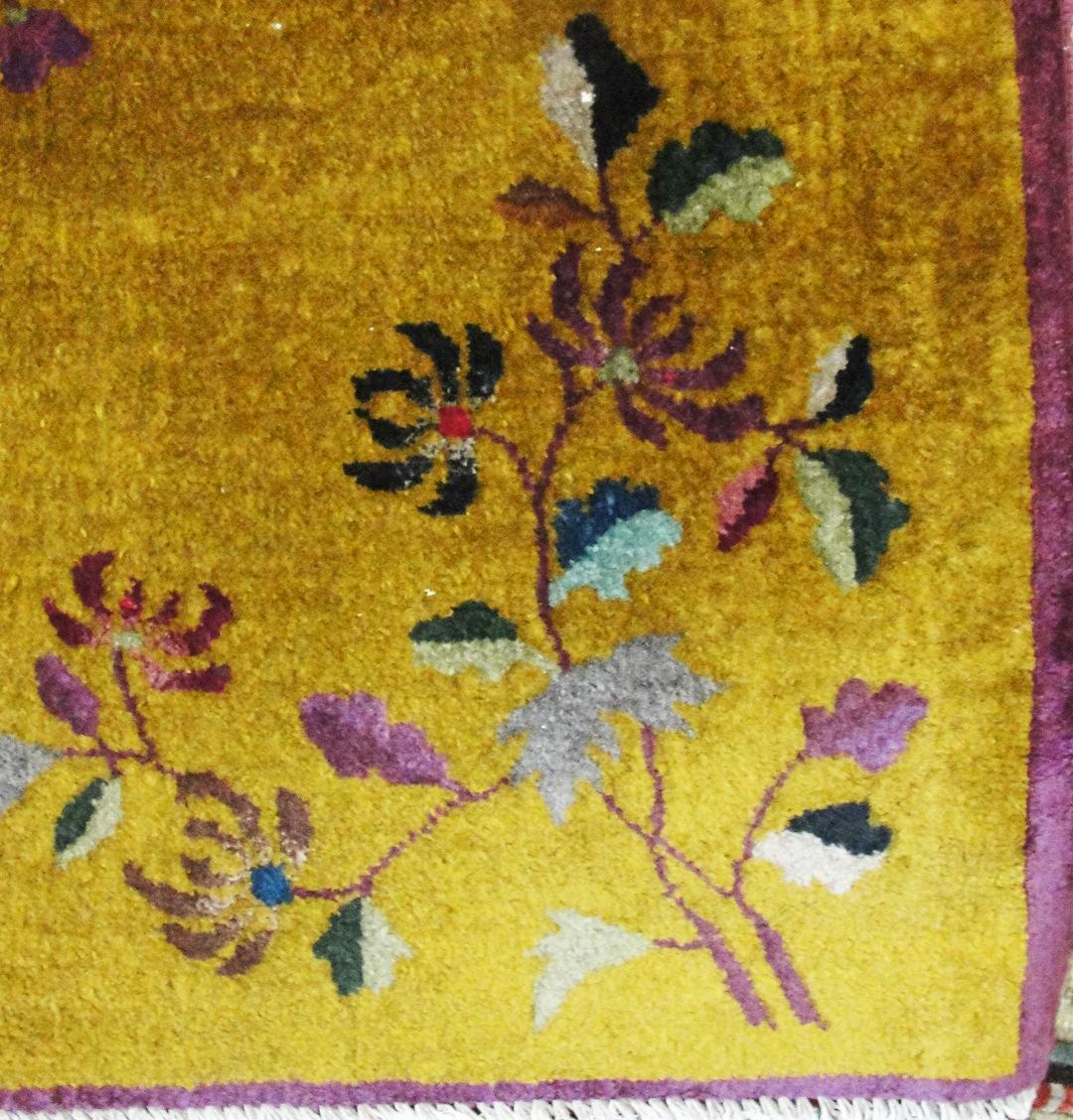Wool Antique Art Deco Chinese Rug Gold