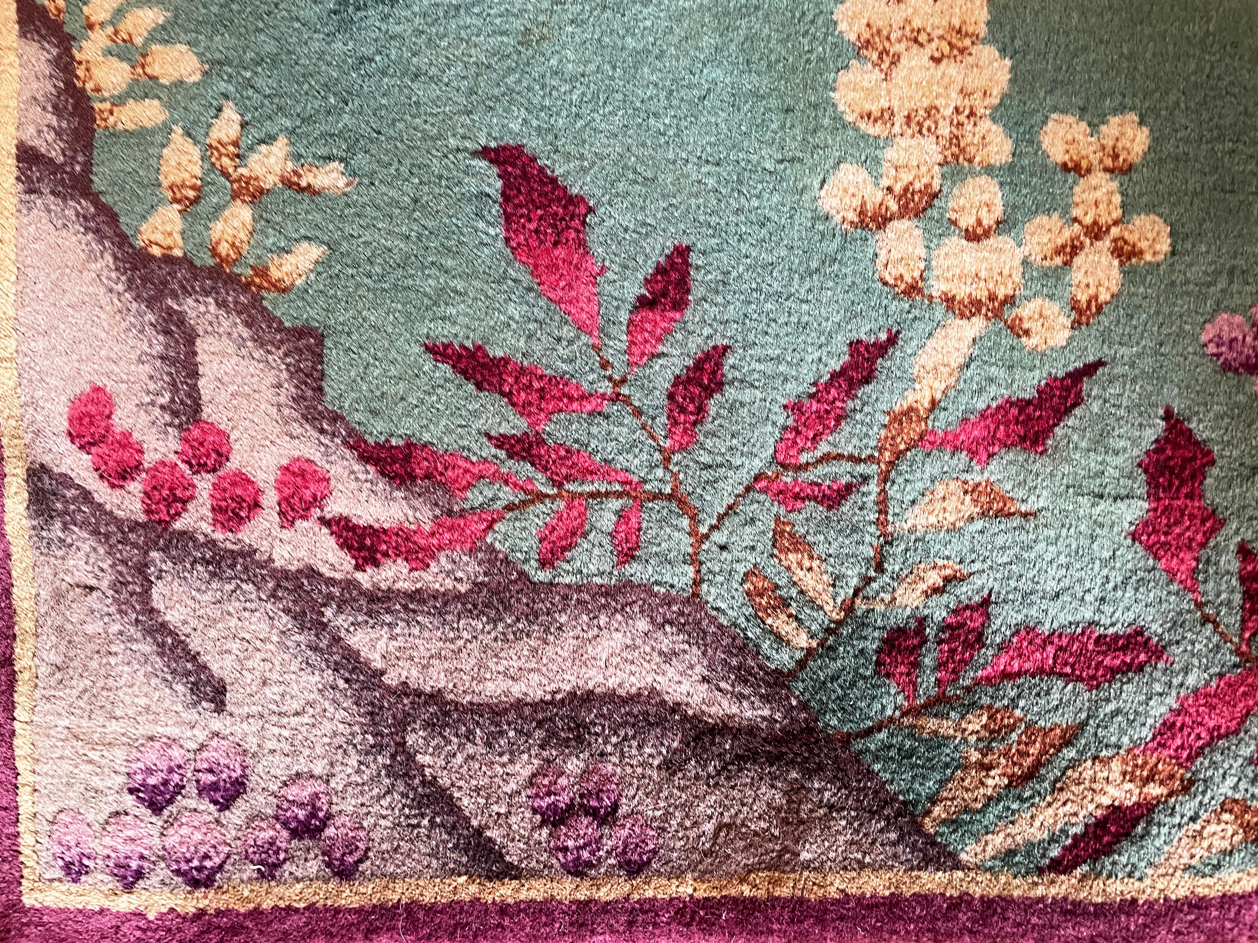 Antique Art Deco Chinese Rug, 2' x 4' c-1920, A Happy Dear. For Sale 5