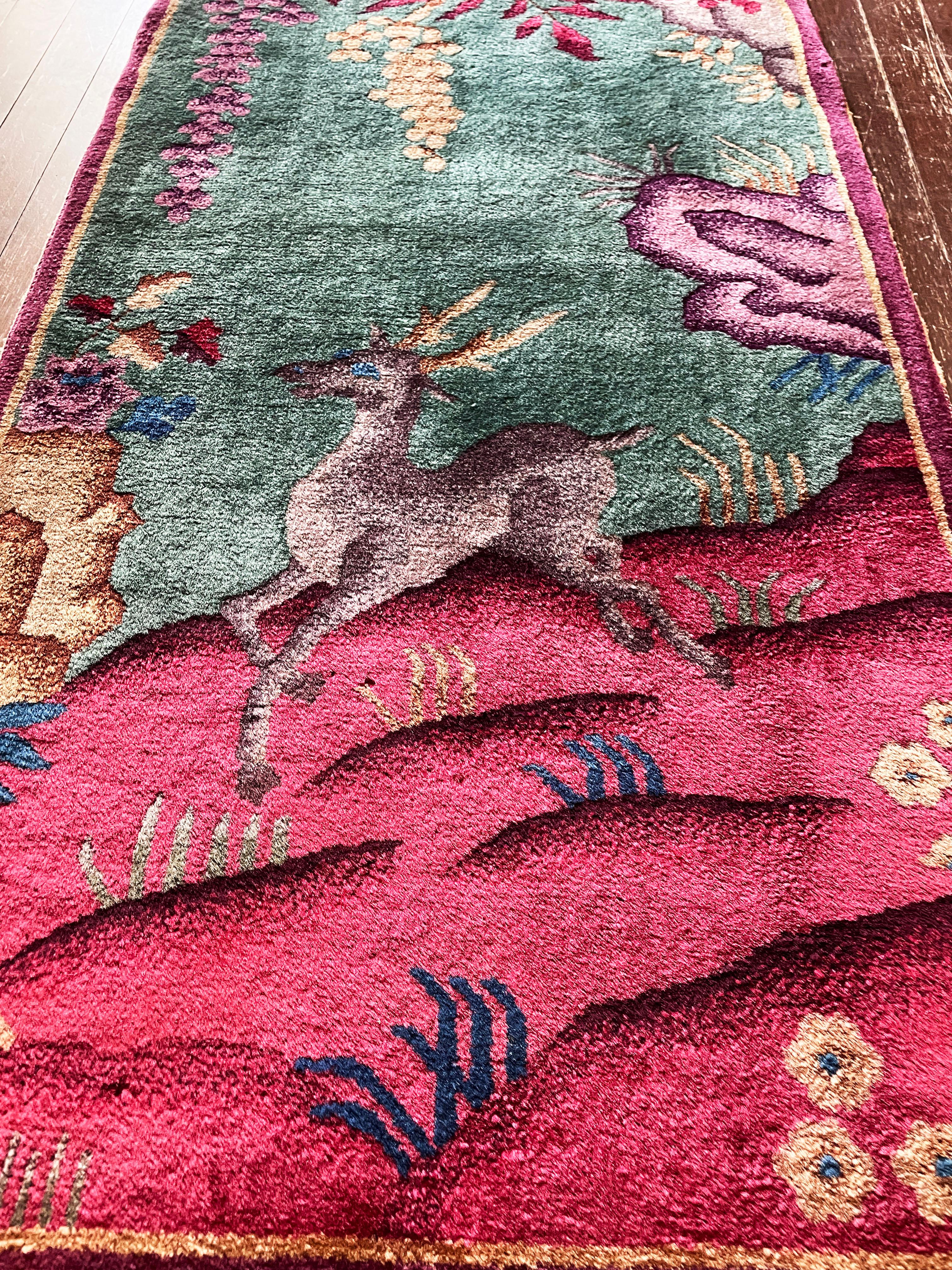Antique Art Deco Chinese Rug, 2' x 4' c-1920, A Happy Dear. For Sale 2