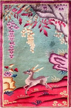 Antique Art Deco Chinese Rug, 2' x 4' c-1920, A Happy Dear.