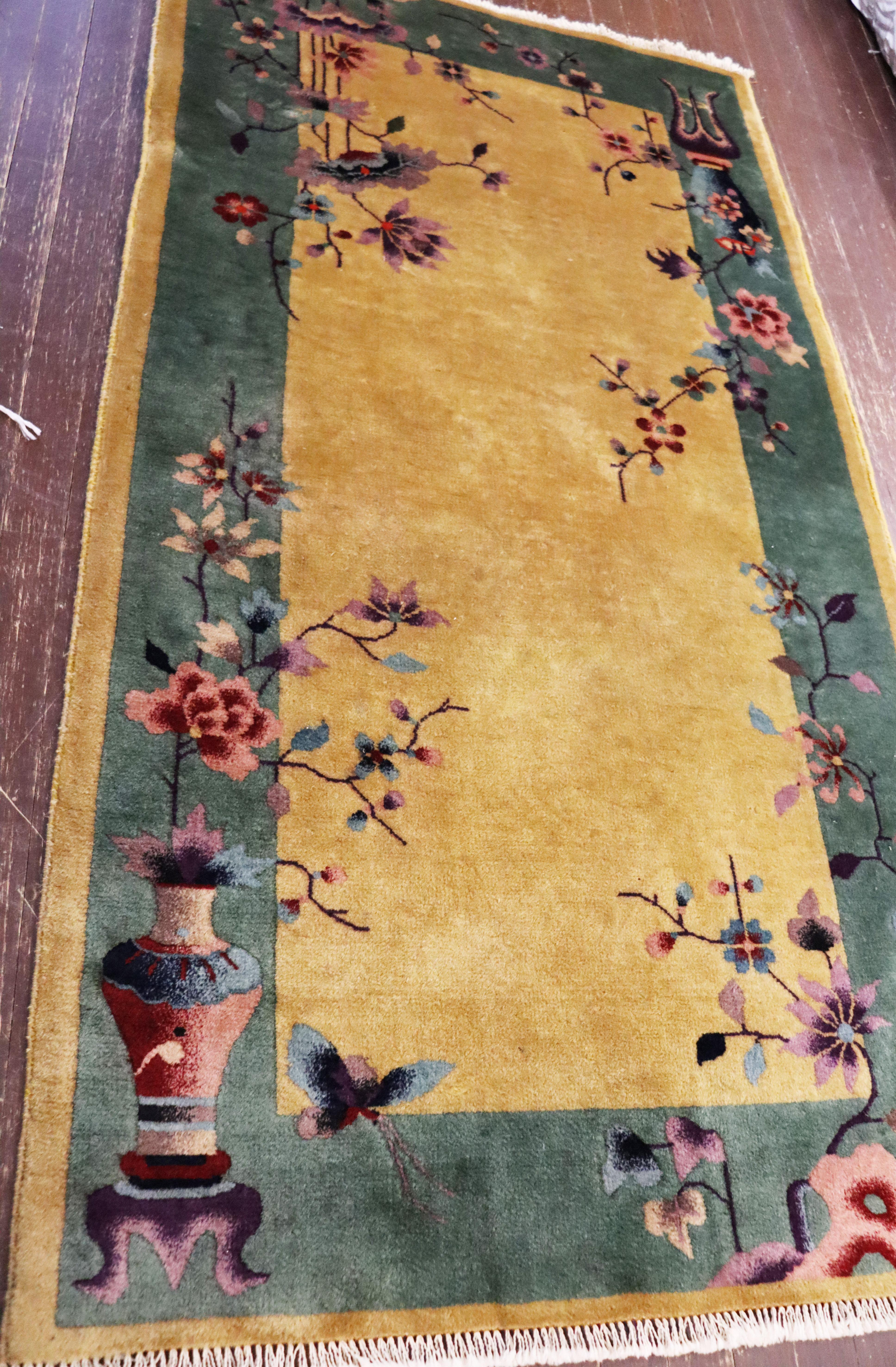 Hand-Knotted Antique Art Deco Chinese Rug, Great Colors