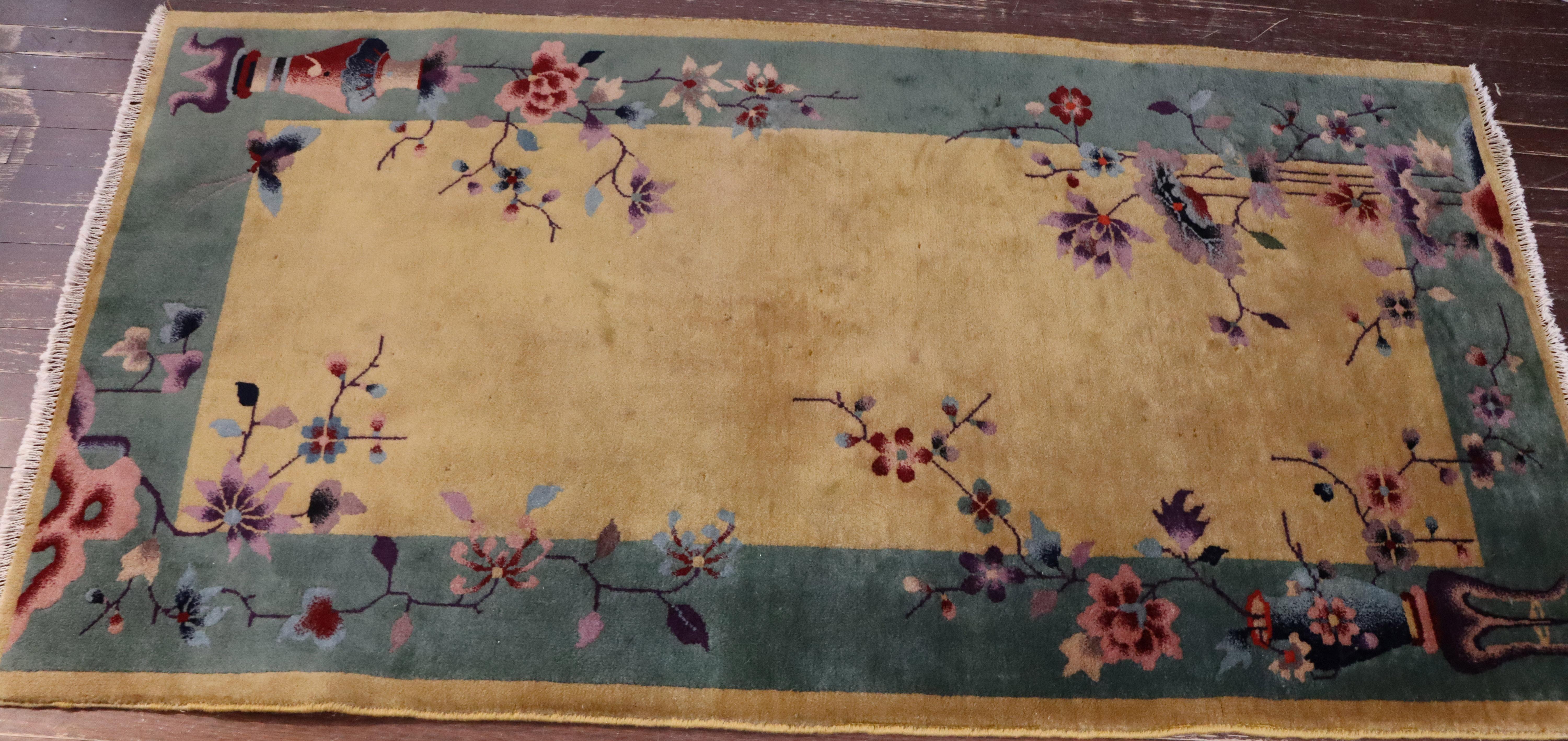 Wool Antique Art Deco Chinese Rug, Great Colors