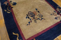 Beaming Ivory and Blue Color with Florid Design Antique Art Deco Chinese Rug