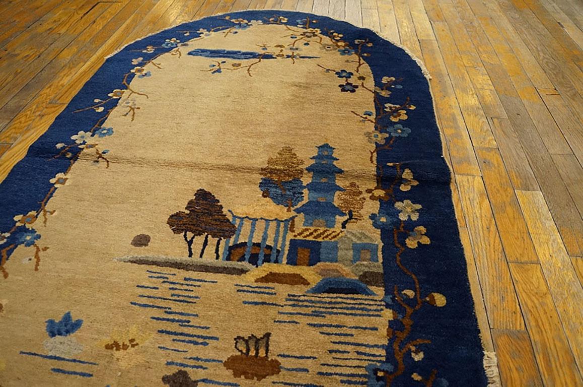 Hand-Knotted 1920s Chinese Art Deco Oval Carpet ( 3' X 5'8