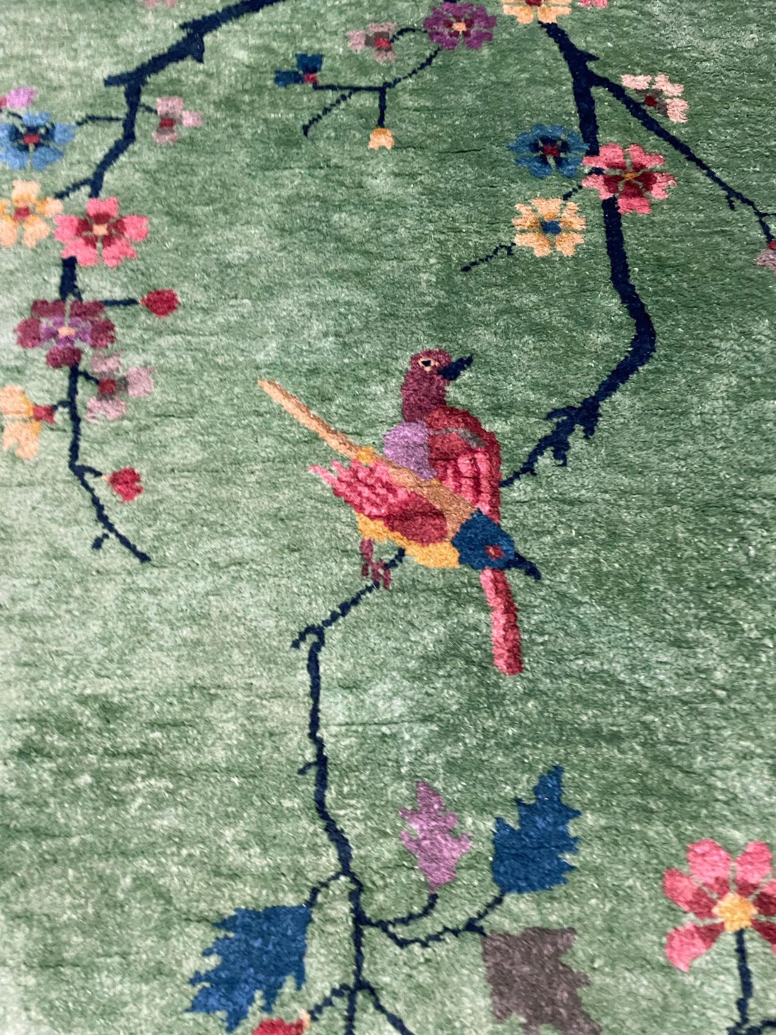 Antique Art Deco Chinese Rug, The Bird Lovers, Signed 1