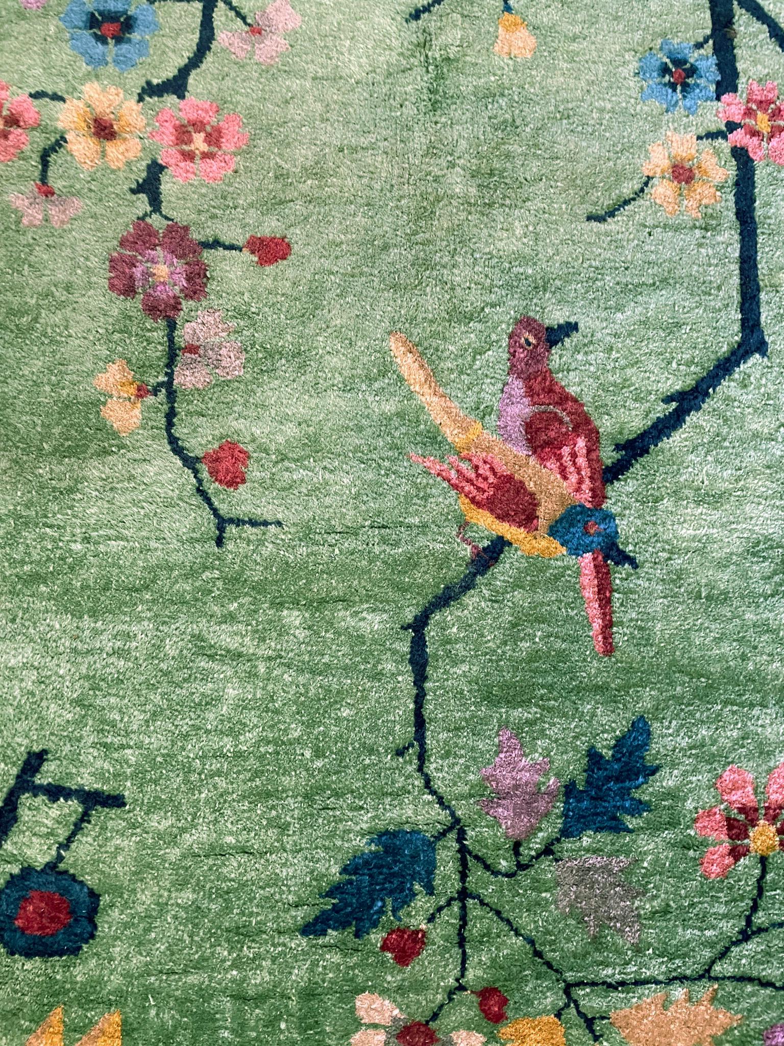 20th Century Antique Art Deco Chinese Rug the Bird Lovers, Signed
