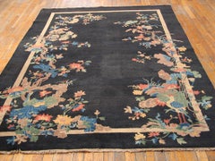1920s Black & Colorful Floral Antique Chinese Art Deco Rug 5'7"x8'4" Wool Carpet