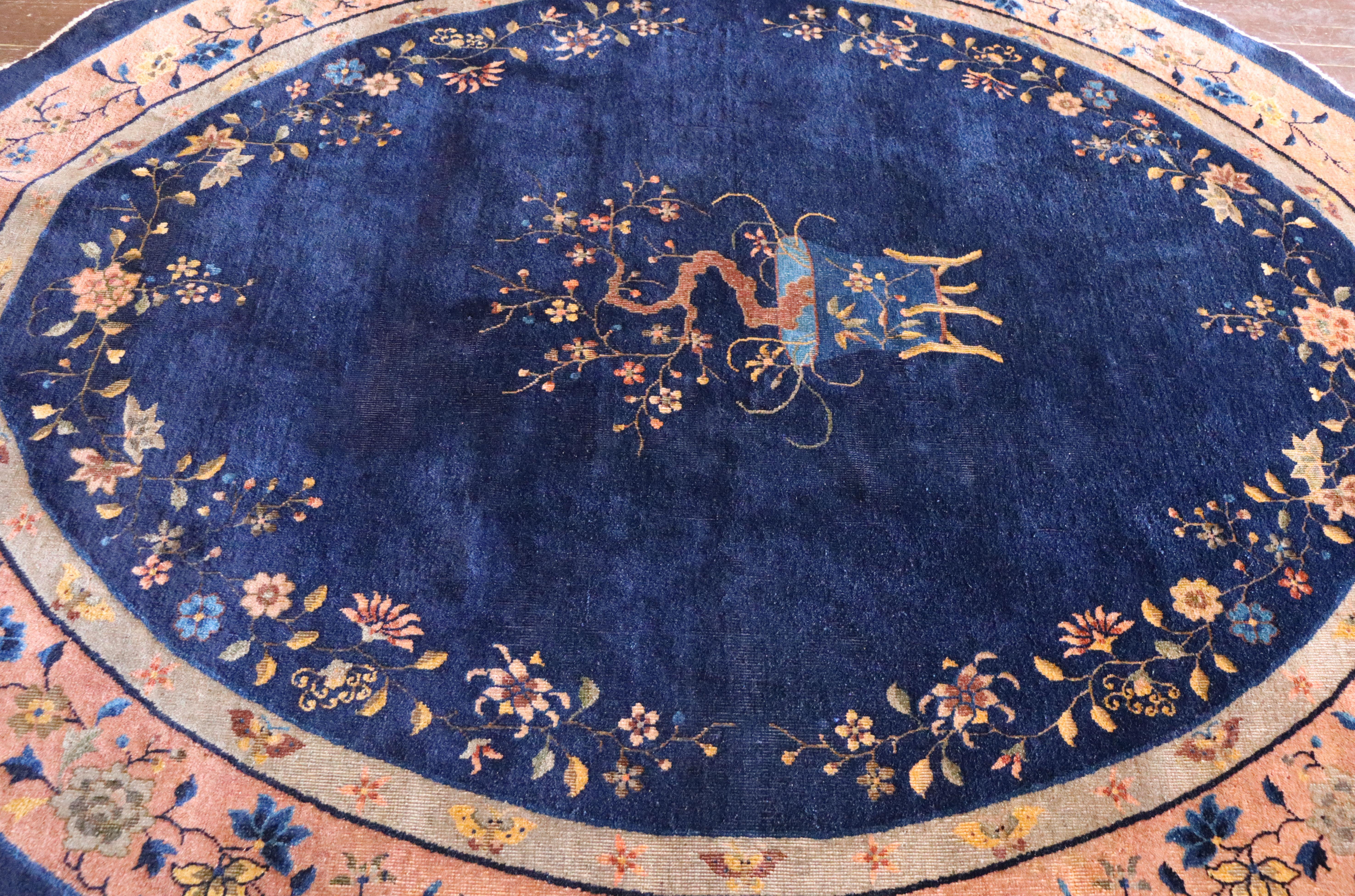 Antique Art Deco Chinese Rug Oval, as Is In Good Condition For Sale In Evanston, IL