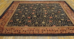 1940s Navy Salmon Allover Antique Art Deco Chinese Rug 8' 6" x 9' 0" Wool Carpet