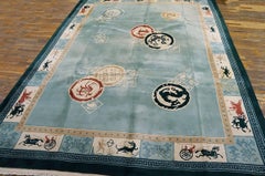 Beautiful Sky Blue Color Animal Design 1980's Chinese Art Deco Vintage Carpet