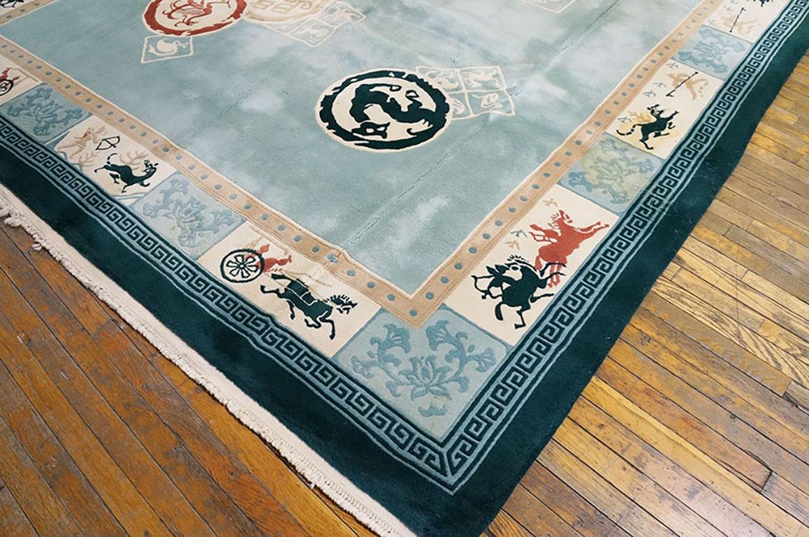 Chinesischer Art-Déco-Teppich im Vintage-Stil der 1980er Jahre ( 9' x 12'3