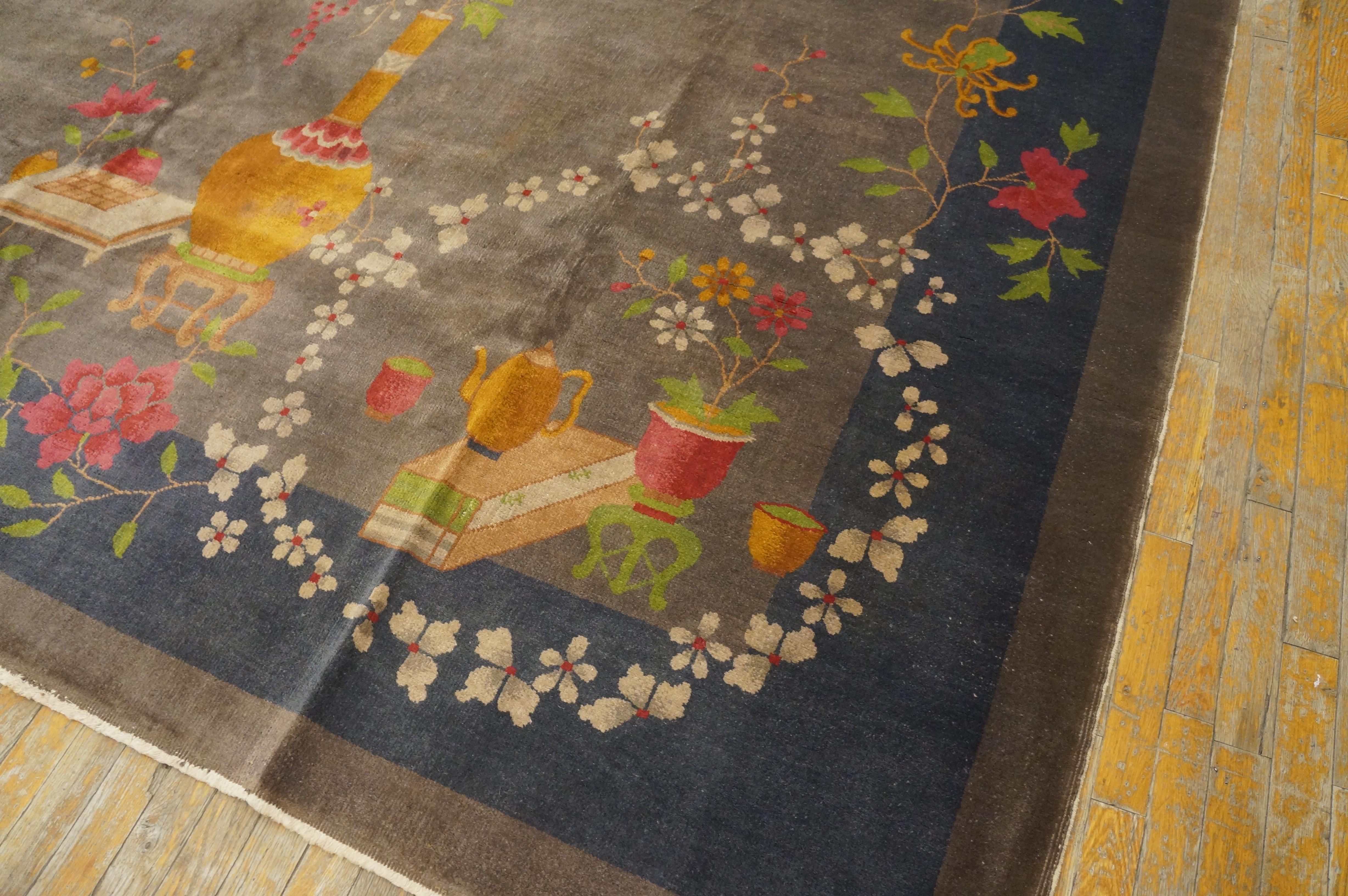 Wool 1920s Chinese Art Deco carpet ( 9'10
