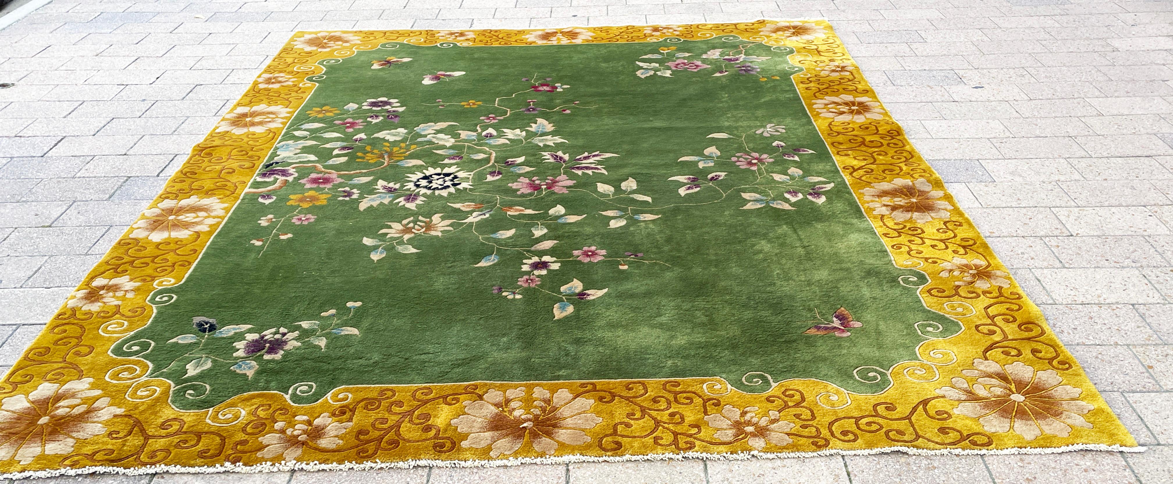 Antique Art Deco Chinese Rug, Butterfly Meet finely For Sale 4