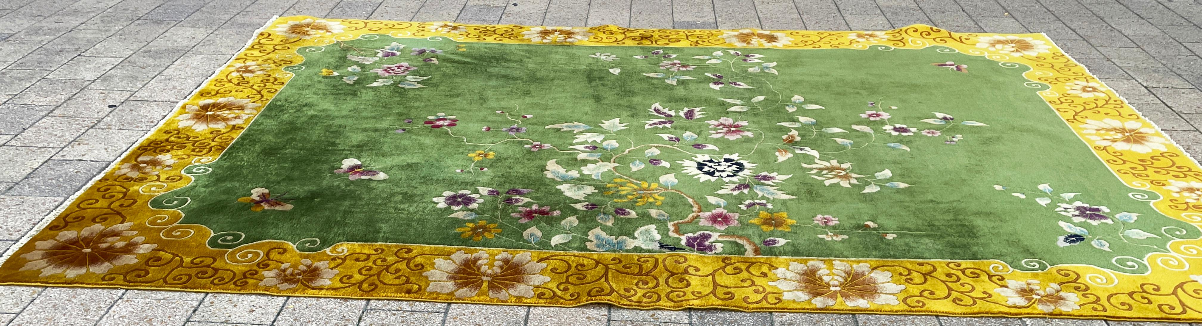 20th Century Antique Art Deco Chinese Rug, Butterfly Meet finely For Sale