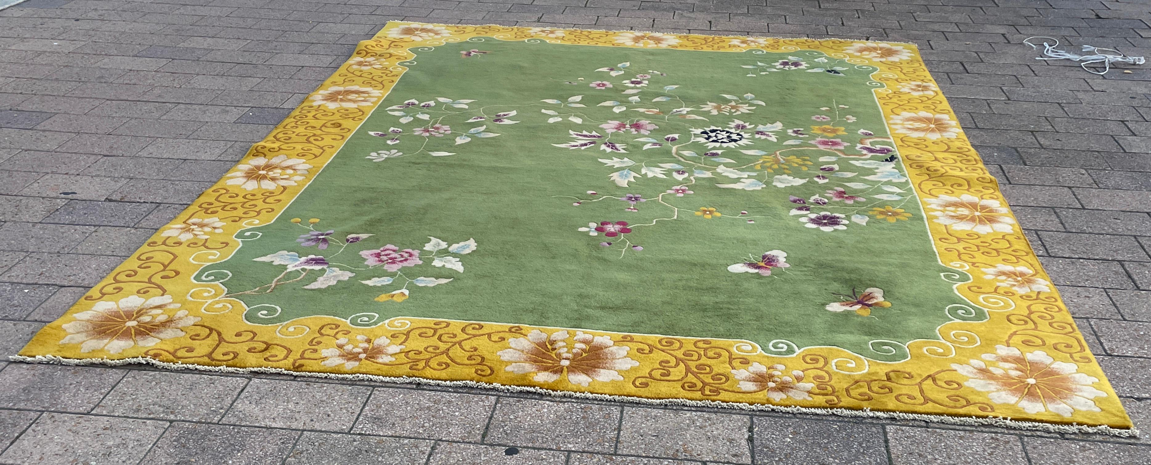 Wool Antique Art Deco Chinese Rug, Butterfly Meet finely For Sale